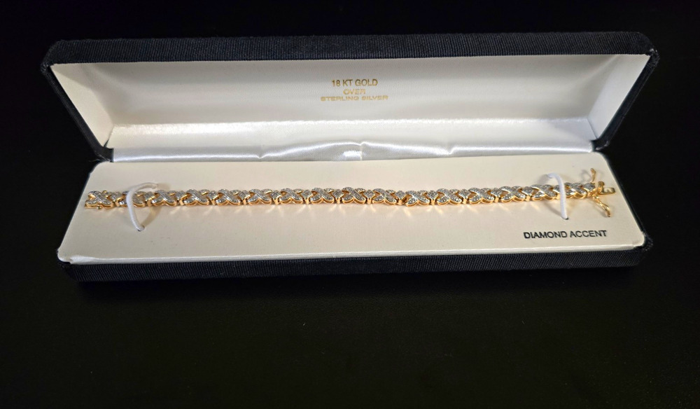 18K Gold Over 925 Sterling Silver Diamond Accent X-Link Curb Chain Bracelet